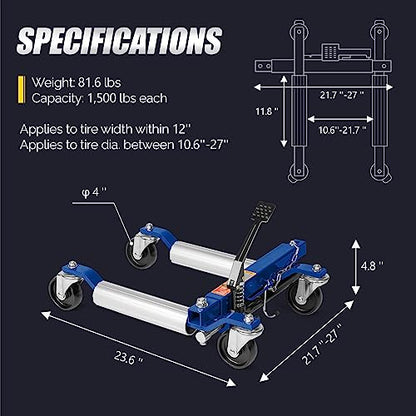 TUFFIOM Car Wheel Dolly Jack Set of 4, Hydraulic 6000-lbs Car Skates, 12'' Wheel Vehicle Positioning Jack, Heavy Duty Rollers with Foot Pedal for Tire Auto Repair Moving, Blue - color: Blue, Set of 4