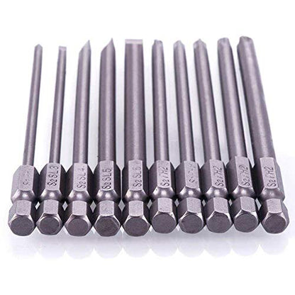 Rocaris 10pcs 1/4 Inch Hex Shank Long Magnetic Screwdriver Bits Set 4 in Power Tools (Slotted+Cross Head) - size: 10Pcs(Slotted+Cross)