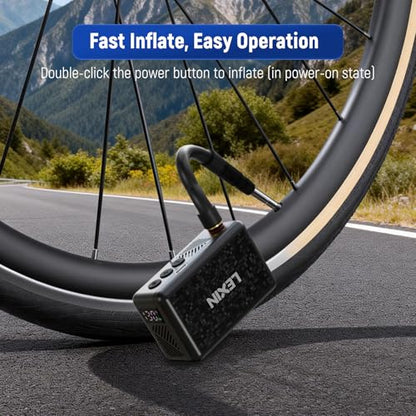 LEXIN P2 Mini Electric Bike Pump with Gauge, 130PSI Portable Bicycle Pump with Presta & Schrader Valve, 800mAh Air Pump for Bike Tires, Auto Shut-Off, Fast Inflation for Road Bike, MTB, E-Bikes - color: P2