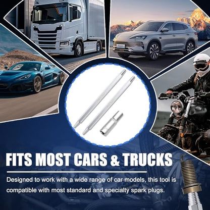 Broken Spark Plug Remover Tool, 2-Piece Extractor Set with Left-Hand Thread and 10mm 3/8” Drive Socket for Seized Frozen Spark Plugs in Cars Trucks and SUVs