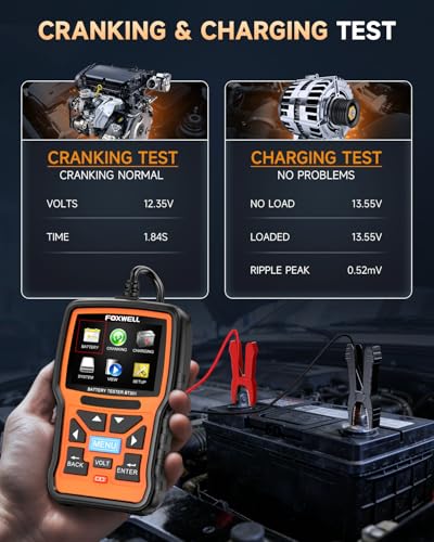 FOXWELL BT301 12V Car Battery Tester, Battery Load Tester 100-2000CCA Automotive Battery Tester Digital Alternator Starter Tester Cranking Charging Tester for Car Marine Truck SUV ATV (Upgraded BT100)