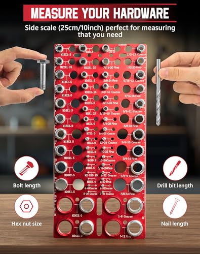 56 Thread Checker, VEXTHYX 30 Standard and 26 Metric nut and Bolt Thread Gauge, SAE & Metric Bolt Size Finder for Bolt Gauge Measuring, wall-mountable Bolt Thread identifier Tool with Inch & CM Ruler - size: 56 Thread Checker