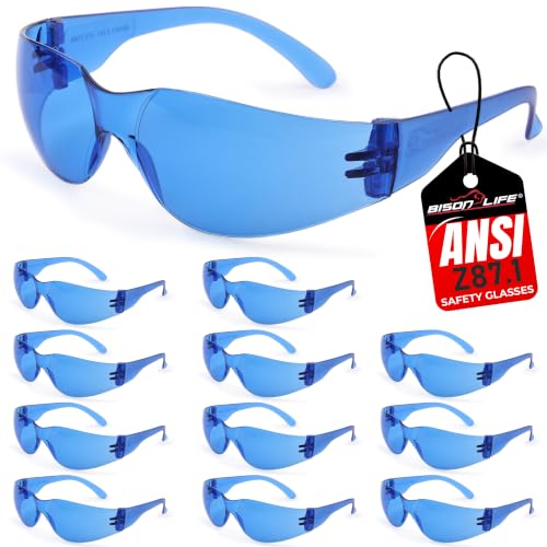 BISON LIFE Clear Safety Glasses – ANSI Z87.1 Certified Scratch & Impact Resistant Eye Protection Goggles for Men & Women - color: Blue/Blue