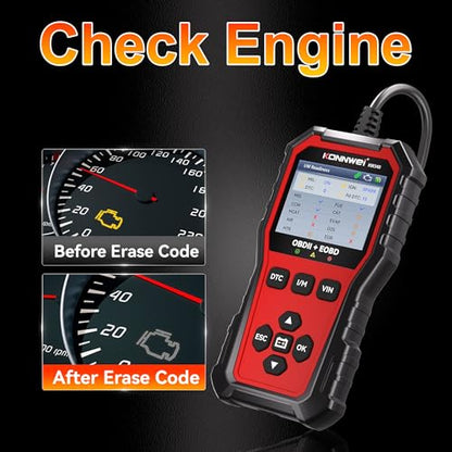 KONNWEI KW340 OBD2 Scanner Diagnostic Tool Code Reader for All OBDII Cars | Read & Clear Engine Codes, Live Data Stream, Battery Test, I/M Readiness, O2/EVAP Test, OBDII/EOBD