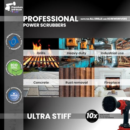 Premium Drill Brush Professional– 2in1 for Drill & Angle Grinder Ultra-Stiff 4 in Black | Scratch-Free Heavy-Duty Cleaning Brush for Concrete, Brick, Stone, Metal, Masonry, Grills, Rust - color: Black