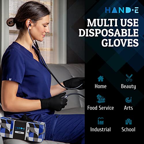 Hand-E Touch Black Nitrile Disposable Gloves -BBQ, Tattoo, Hair Dye, Cooking, Mechanic Gloves - Powder and Latex Free - size: Small (Pack of 100)