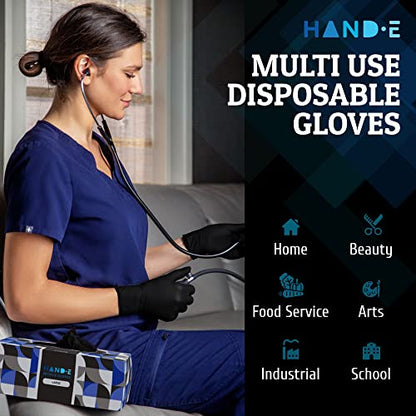 Hand-E Touch Black Nitrile Disposable Gloves -BBQ, Tattoo, Hair Dye, Cooking, Mechanic Gloves - Powder and Latex Free - size: Small (Pack of 100)