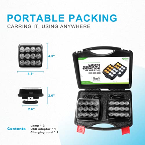 Agrieyes 2Pcs Wireless Emergency Strobe Lights for Trucks,Vehicles, Rechargeable Amber Led Beacon Lights with Super Magnetic, 12-24V, Plow Flashing Hazard Warning Light for Tractor,Automotive - color: Amber/White