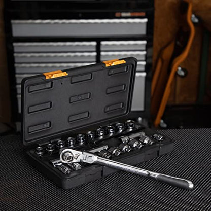 GEARWRENCH 23 Piece 3/8" Drive Pass-Thru™ 6 Point Standard SAE/Metric Mechanics Tool Set | 893823 (Pack of 6) - size: 20 Millimeter (Pack of 6), style: 23-piece kit