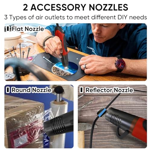 ROMECH 350W Heat Gun with 2 Nozzles, Dual Temp Heat Gun 400°F-660°F, Fast Heat Hot Air Gun with Overload Protection for DIY Craft Embossing Shrink Wrapping (Red) - color: Red