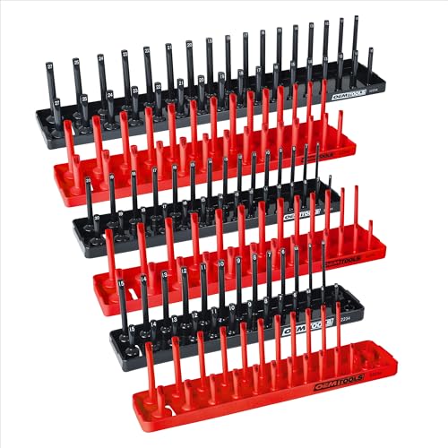 OEMTOOLS 6 Piece SAE and Metric Socket Tray Set for Sizes 1/4", 3/8”, 1/2" | Optimize Toolbox Organization, Designed for Shallow and Deep Sockets, Store and Organize SAE & Metric Socket Sets - color: Red and Black