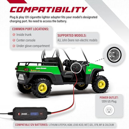 JMR 12V Battery Charger for John Deere, 12V Cig. Port, Add Lithium Mode | Trickle Charger Conditioner Maintainer For Gator Buck DB120 Timberjack All Models - size: Add Lithium Mode