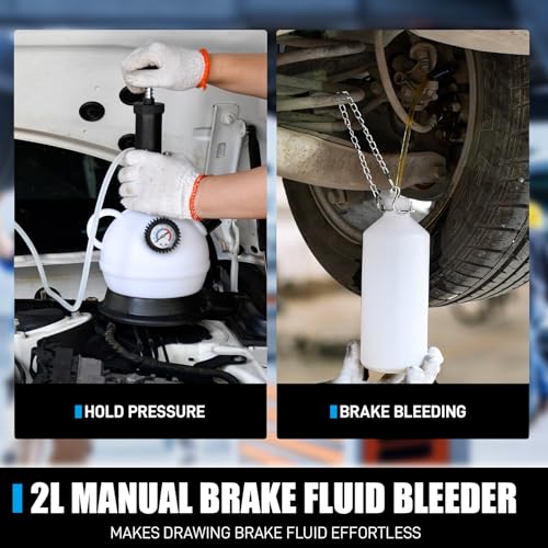 SMOTIVEPRO 2L Manual Brake Bleeder Fluid Pump, One Man Professional Brake Bleeder Kit Suitable for Hyundai,Mitsubishi,Nissan,Subaru,Chrysler,Dodge,Ford(Late Model) and Some Lincoln Cars - size: with 50.7MM adapter(Hyundai,Nissan,Subaru,Chrysler