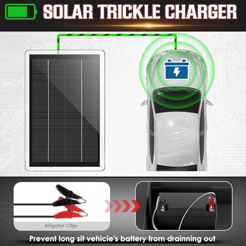 12V 2.5W Solar Car Battery Charger Maintainer, Solar Panel Trickle Charger | Waterproof Solar Panel Portable Solar Trickle Charger with Cigarette Lighter Plug Alligator Clip for Car Motorcycle Boat RV