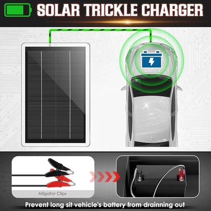 12V 2.5W Solar Car Battery Charger Maintainer, Solar Panel Trickle Charger | Waterproof Solar Panel Portable Solar Trickle Charger with Cigarette Lighter Plug Alligator Clip for Car Motorcycle Boat RV