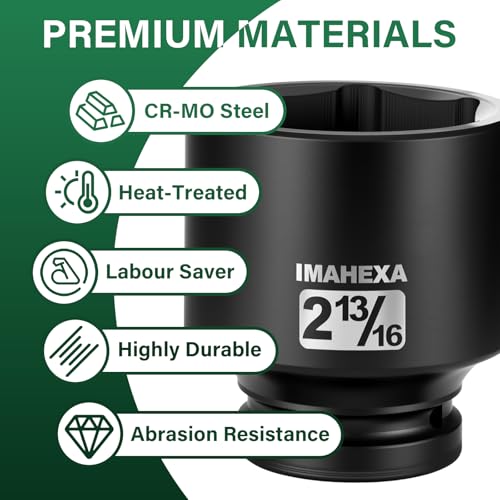1" Drive Shallow Impact Socket,2-13/16 Inch SAE Jumbo Socket,CR-MO 6 Point for Easy Removal of Large Axle Nut（SAE) - size: 1 Inch Shallow 2-13/16", style: 1"Drive Shallow Impact Socket