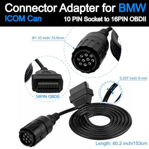 Motorcycle OBD Diagnostic Cable 10 Pin to 16 Pin Compatible with BMW ICOM or BMW ICOM A2 A3 - color: per BMW 10Pin
