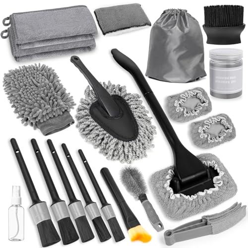 20Pcs Windshield Cleaner Tool - Car Interior Detailing Brush Kit with 200g Cleaning Gel, Microfiber Car Wash Mitt, Dash Duster & 2-Sided Scrubber, All-in-One Inside Car Cleaning Supplies Tool - size: 20PCS