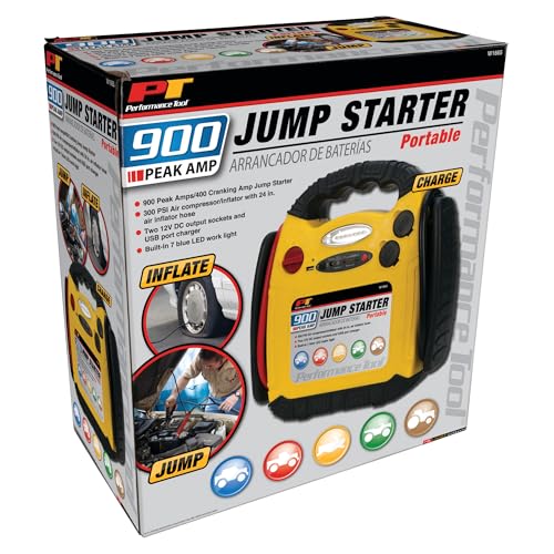 Performance Tool W1665 900 Amp Jump Starter, Inflator, Portable Power Unit - style: PORTABLE (900 PEAK AMP)