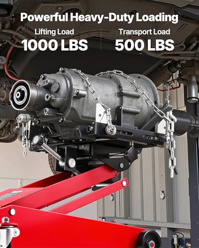 VEVOR Adjustable Floor Transmission Jack 1000 LBS Low Profile Hydraulic Transmission Telescoping Heavy-Duty Lift Jack 6.3-25.2 in Lifting Height, 360° Swivel Front Wheels - size: 1000 lbs