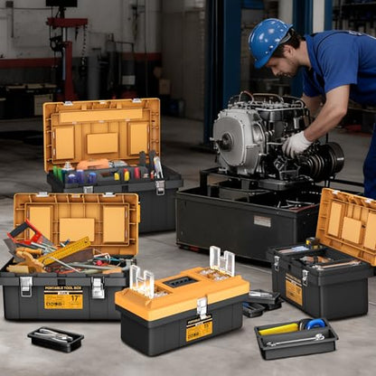 Tool Box | 4 In 1 Toolbox Set | 8 Removable Tool Box Organizers | 15”+17”+19”+21” | Lockable Portable Tool Boxes | Mini/Small/Large Toolboxes | Garage Storage Tools | Home/Professional | Hand/Power