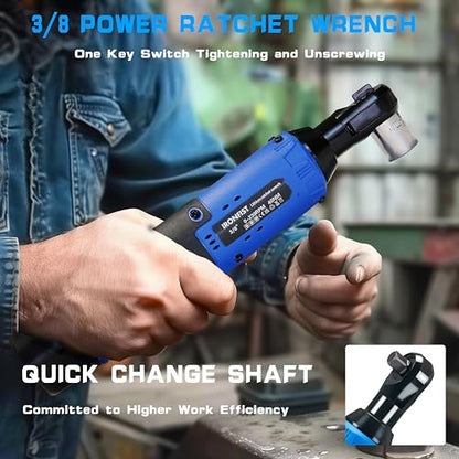 IRONFIST Cordless Electric Ratchet Wrench Set, 3/8" 12V Power Ratchet Driver, 2-Pack Lithium-Ion Batteries, 7 Sockets and Charger