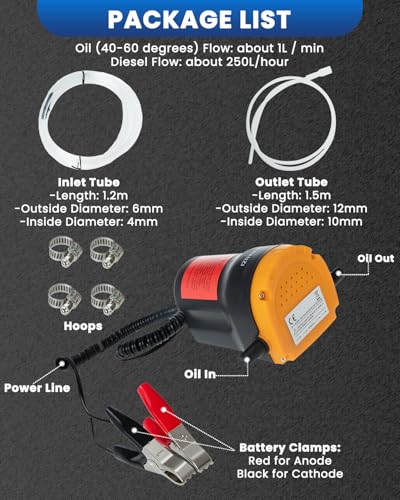SIXIWANZI 12V 60W Oil Extractor Pump, Oil Extractor for Boat, Motorcycle, Car and lawn Equipment