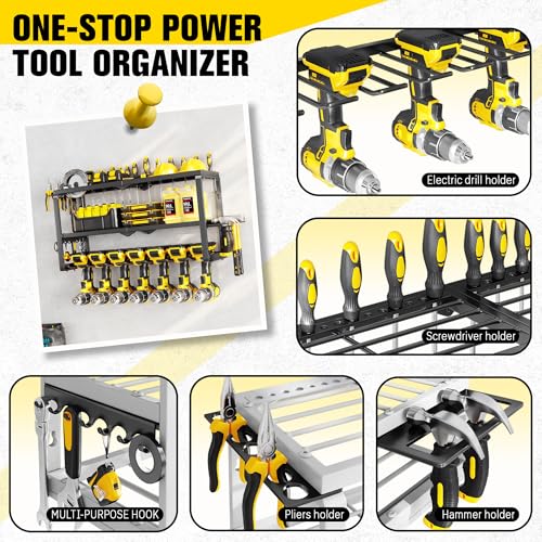 Hipidian Power Tool Organizer Wall Mount- 300lb Heavy Duty 3-Tier Storage Rack with 7 Drill Holders for Garage Tools, Best Birthday Tools Gifts for Men Dad Husband - size: 7 Slots 3 Layers