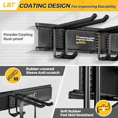 LBT 66" Garage Tool Organizer Wall Mount - 720lbs Garden Tool Organizer with Adjustable Hooks, Heavy Duty Metal Garage Storage Rack, Anti-Rust Shed Rack Holder Hanging Rake Broom Mower Snowboard - size: 66inch