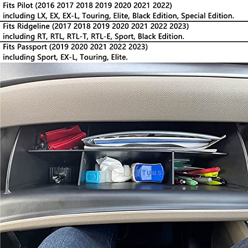 EDBETOS Glove Box Dividers Organizer Compatible with Honda Pilot 2016-2020 2021 2022/ Ridgeline 2017-2023/ Passport 2019-2023 Accessories Double Compartment Optimize Interior Storage Space