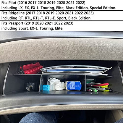 EDBETOS Glove Box Dividers Organizer Compatible with Honda Pilot 2016-2020 2021 2022/ Ridgeline 2017-2023/ Passport 2019-2023 Accessories Double Compartment Optimize Interior Storage Space