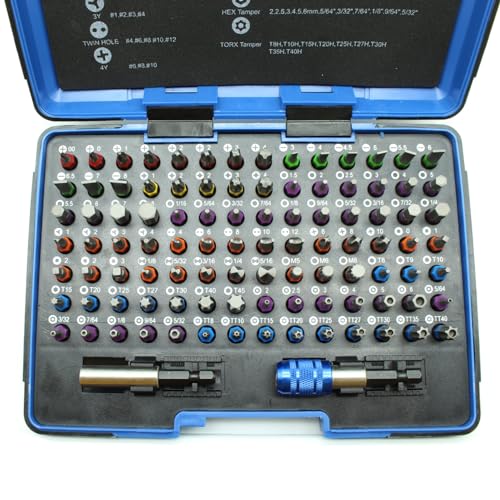 TEMO 100 Piece Color Coded Impact Ready Security Bits Screwdriver Set Kit with 2 Quick Chucks - size: 100 Piece Color Coded Set