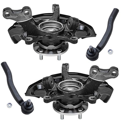 Detroit Axle - FWD Front 4pc Steering Knuckles Kit for 04-10 Toyota Sienna, 2 Steering Knuckles & Wheel Bearing Hubs 2 Outer Tie Rod Ends 2004 2005 2006 2007 2008 2009 2010 Replacement - size: 4SU48622/Kit