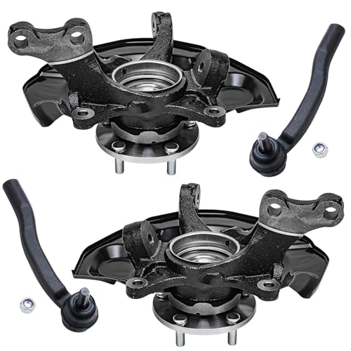 Detroit Axle - FWD Front 4pc Steering Knuckles Kit for 04-10 Toyota Sienna, 2 Steering Knuckles & Wheel Bearing Hubs 2 Outer Tie Rod Ends 2004 2005 2006 2007 2008 2009 2010 Replacement - size: 4SU48622/Kit