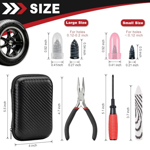 73 Pcs Tire Plug Kit, Screw in Tire Repair Rubber Nail Kit with Pliers, Screwdriver, Crayon, Quick Self-Service Emergency Repair Patch Tool for Automotive Car, Truck, Motorcycle Tubeless Tire Puncture