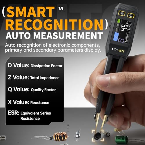 FNIRSI LCR-ST1 10kHz LCR Meter Tweezers, Smart SMD Component Tester | Auto Recognition, D/Z/Q/R ESR, Data Export, for Capacitance Resistance Inductance Diode Continuity Electronics Circuit Board