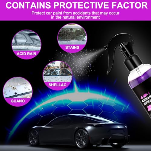 4-in-1 Ceramic Coating for Vehicles, Quick Shine Wax Formula with Water Beading Protection, Easy Wipe-On Detailing Solution for Glossy Smooth Finish, 3.38 Fl Oz