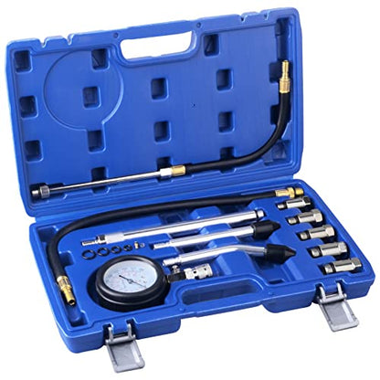 DAYUAN Professional Petrol Engine Compression Tester Kit (Dark Blue- 11Pcs) | Dual Scale Gauge, 0-300 PSI/0-20 Bar, Reinforced Rubber Hose - color: Dark blue- 11Pcs