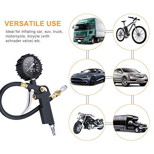 AstroAI Tire Pressure Gauge with Inflator, 100 PSI-ANSI B40.1 Accurate, Large 2.5" Easy Read Glow Dial, Heavy Duty Air Chuck and Compressor Accessories for Truck, with Case - style: with case