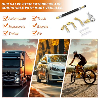 GASHER 5Pcs 5.9in Tire Valve Extenders, Valve Stem Extension with 45°/90°/ 135°Angles & Tire Inflator Hose Adapter - size: 150mm