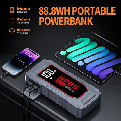 Car Jump Starter - 5000A Peak Jump Starter Battery Pack with DC for Up to All Gas and 10.0 L Diesel Engines, 12V Portable Battery Jump Starter with 3.0" LCD Display - color: Dark Red