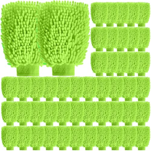 48 Pack Car Wash Mitt Bulk Microfiber, 10'' x 8'' Chenille Car Wash Mitt Gloves, Scratch Free Double Sided No Lint No Marks for Truck SUV and All Vehicle Surfaces (Lime Green) - color: Lime Green
