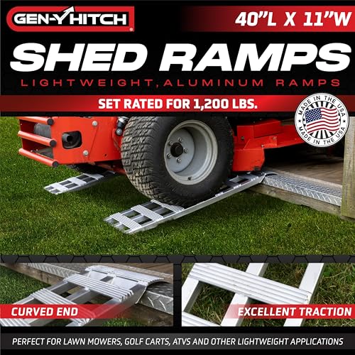 GEN-Y Hitch Aluminum Loading Ramps - Set of Two 40-Inch x 11-Inch Ramps for ATVs, Motorcycles, Mowers, Carts, and Sheds - 1,200 LBS. Combined Capacity with Serrated Rungs