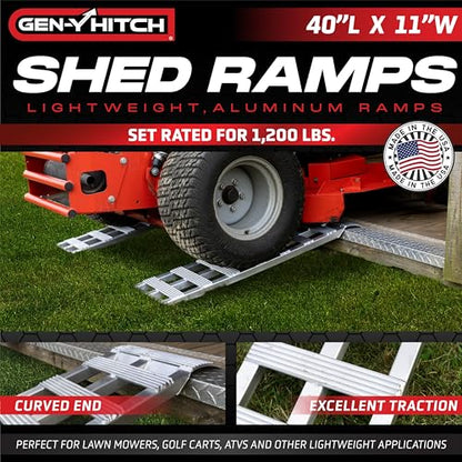 GEN-Y Hitch Aluminum Loading Ramps - Set of Two 40-Inch x 11-Inch Ramps for ATVs, Motorcycles, Mowers, Carts, and Sheds - 1,200 LBS. Combined Capacity with Serrated Rungs
