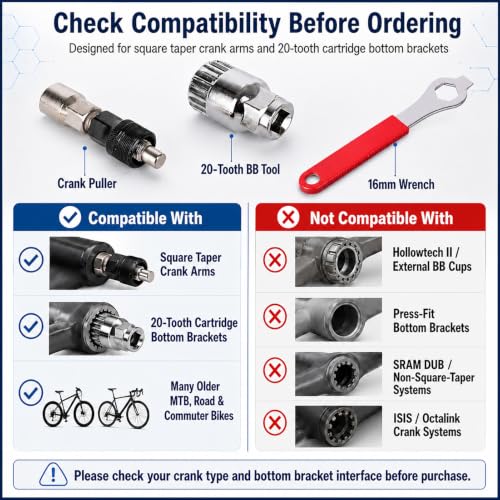 Bike Crank Puller Tool, Bicycle Crank with Bottom Bracket Removal Tool | Square Taper Crank Remover with 20-Tooth Bottom Bracket Removal Tool and 16mm Spanner for MTB, Road Bike