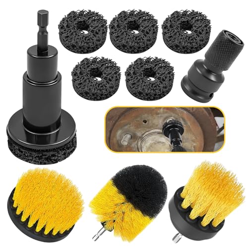 Wheel Hub Resurfacing Kit – Wheel Stud and Hub Cleaner for Quick Rust Removal on Lug Studs & Brake Rotors, Includes 5 Cleaning Pads + 3 Brushes (2", 3.5", 4"), Fits 1/2" Wrenches or Electric Drills
