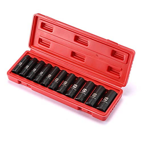 MIXPOWER 11-Piece 1/2-Inch Drive Deep Impact Socket Set, CR-V, Metric, 6 Point, Deep, 10-24mm - size: 10.0 mm - 24.0 mm (Deep, 11PCS)