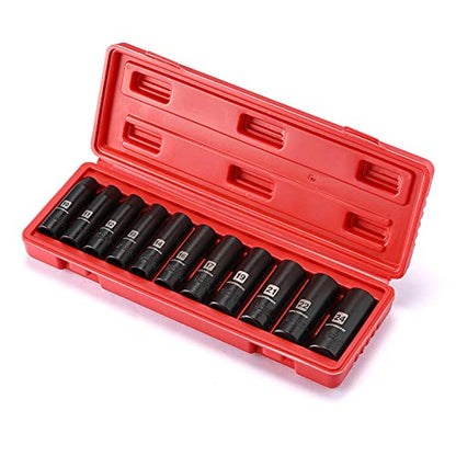 MIXPOWER 11-Piece 1/2-Inch Drive Deep Impact Socket Set, CR-V, Metric, 6 Point, Deep, 10-24mm - size: 10.0 mm - 24.0 mm (Deep, 11PCS)