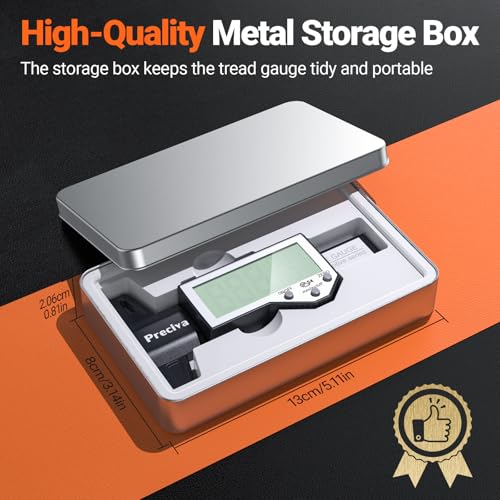 Preciva Tire Tread Depth Gauge & Brake Lining Gauge Set, Digital Tire Depth Gauge with Large LCD Display and Inches, Millimeters, Fraction Conversion, for Tread Depth, Brake Shoe and Pad Wear - color: Silver