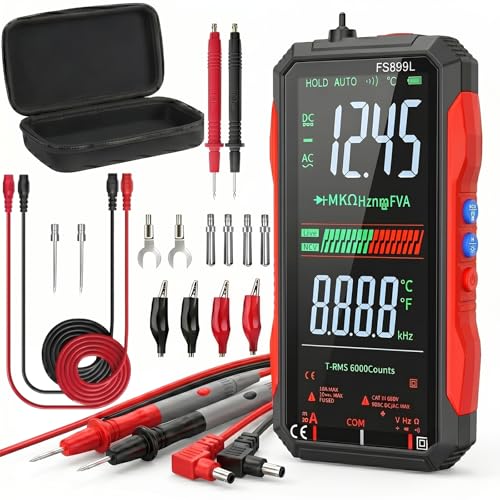 2026 Upgraded FS899L Digital Multimeter & 20 pcs Silicone Test Leads Kit, USB-C Rechargeable Color Screen, Auto 6000 Counts True RMS AC/DC Voltage Tester, NCV, CAT.III 1000V
